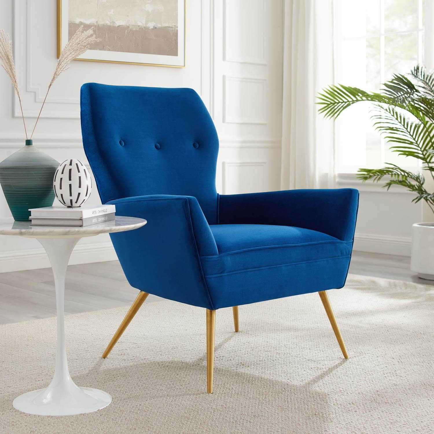 Modway Renata Modern Tufted Performance Velvet Armchair in Navy/Gold