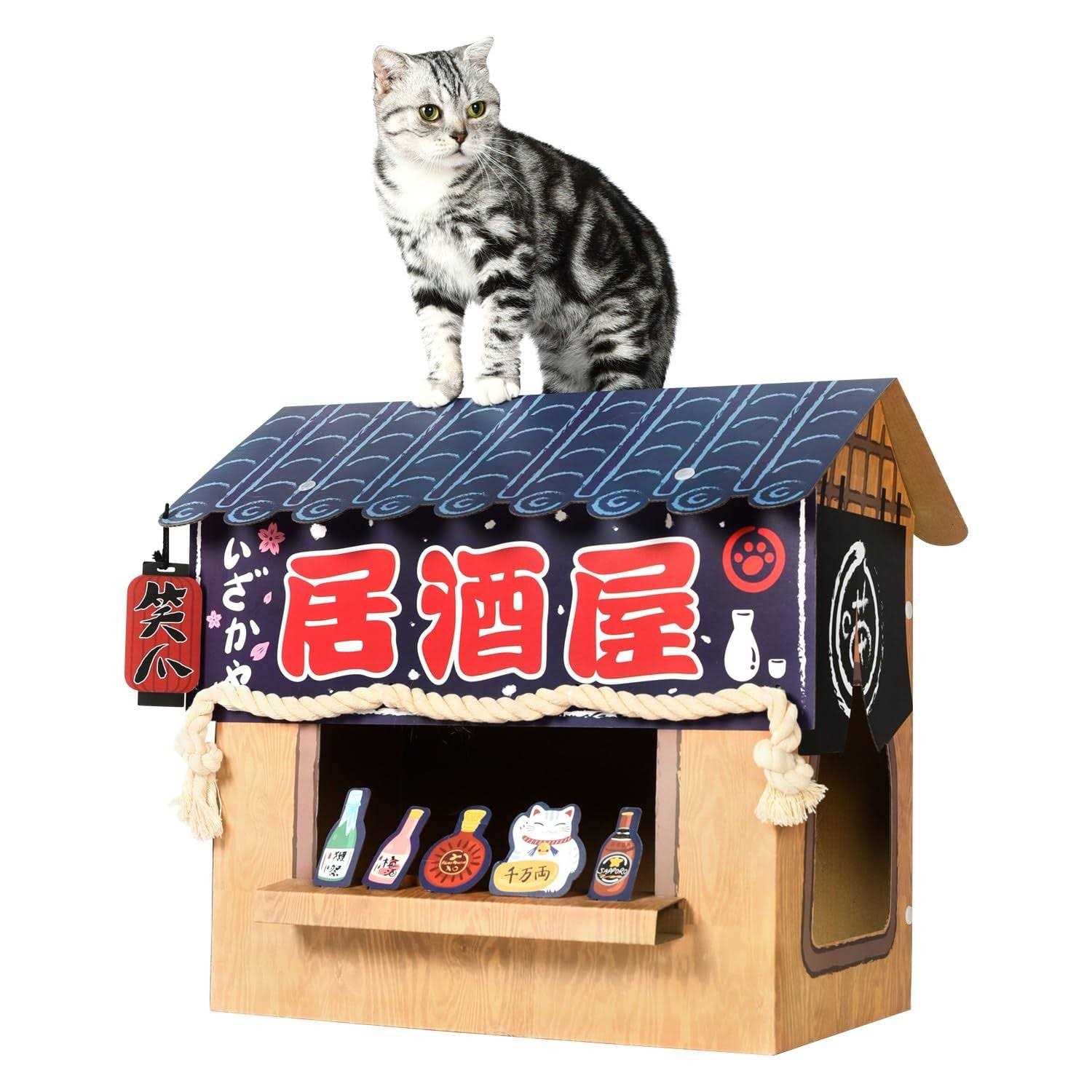 SMILE PAWS Large Sturdy Cardboard Cat House with Scratcher Cat condo Bed - Pet Supplies online store