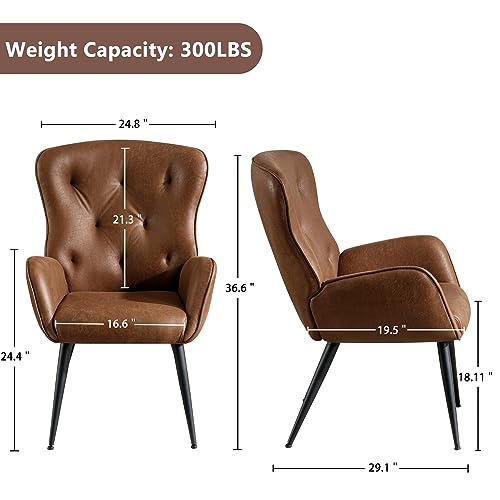 BFZ Faux Leather Accent Chair with High Back Design, Armchair with Metal Legs in Modern Style, Comfy Upholstered Wingback Chair for Living Room, Bedroom, and Office(Brown)