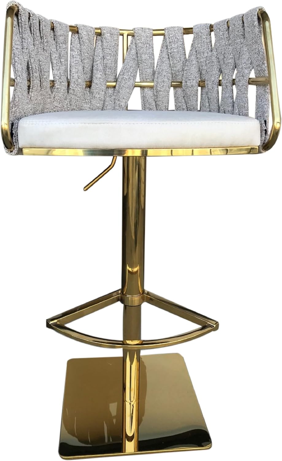 Velvet Milano Adjustable Swivel Counter Bar Chair Barstool, Off White Gold