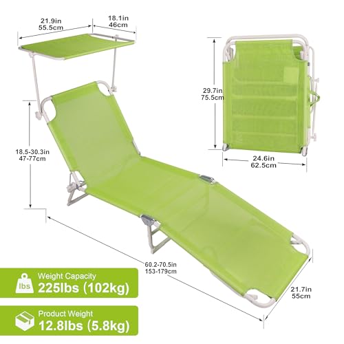 Foldable Beach Lounge Chair with 360° Canopy Sunshade, Carry Handle Beach Sunbathing Recliner Tanning Chair 4 Position Adjustable Backrest for Outside Patio Poolside -Grey