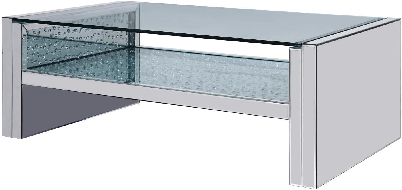 Acme Nysa Coffee Table in Mirrored and Faux Crystals