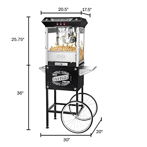 Great Northern Popcorn Company Black Paducah 8 Ounce Antique Popcorn Machine and Cart