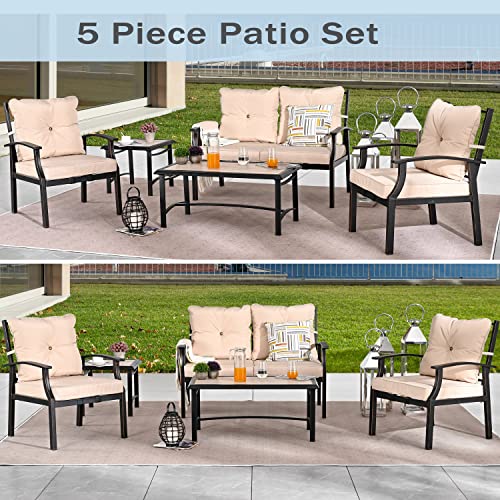 Outdoor Metal Patio Furniture Set 5 Piece Patio Conversation Sets with Cushion