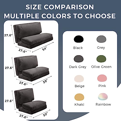 MAXYOYO Bean Bag Bed Folding Sofa Bed Floor Mattress for Adults, Extra Thick and Long Floor Sofa with Faux Fur Washable Cover, Full Floor Couch Bed for Bedroom Living Room, Cream White, 54x95 Inch