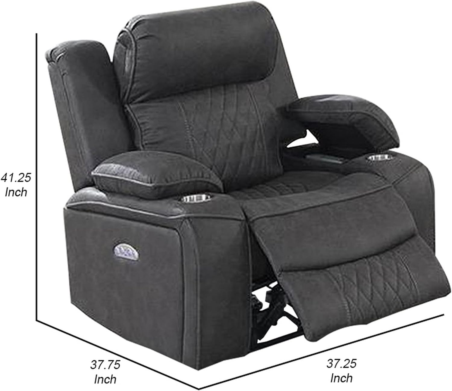 Benjara Xiu 38 Inch Power Recliner Chair, USB Port, Storage, Gray Faux Leather