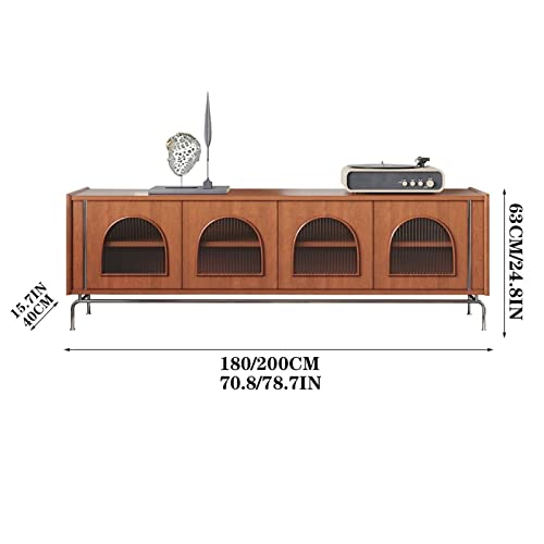 LUNIZ Modern TV Stand Stainless Steel Legs Retro TV Stand Home Entertainment Center Media Console with Arched Glass Door Storage Cabinet Storage Cabinets(180 * 40 * 63CM)