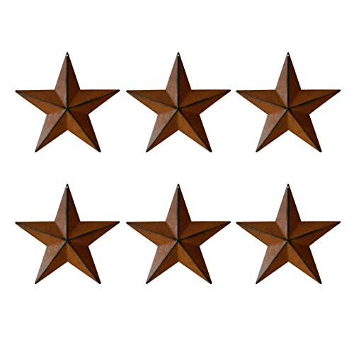 CVHOMEDECO. Country Rustic Antique Vintage Gifts Metal Barn Star Wall/Door Decor, 5-1/2 Inch, Set of 6. (Burgundy)
