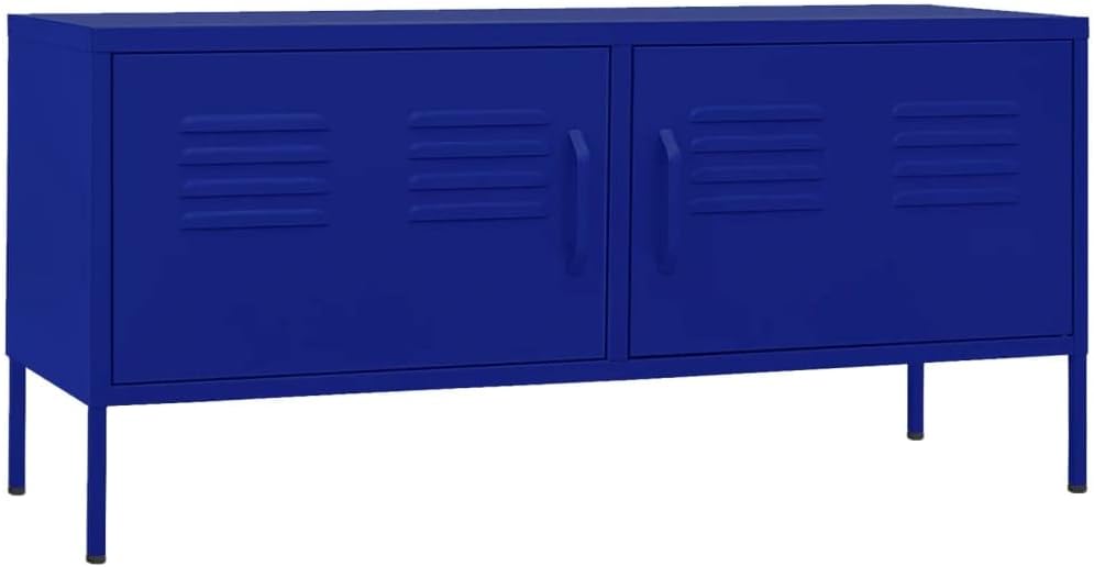 Tidyard TV Stand Navy Blue 41.3 x 13.8 x 19.7 Inches Steel, Television Stand with Storage Compartment, HiFi Cabinet End Side Table for Living Room Bedroom Home Furniture