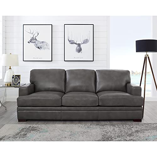 Hydeline Georgia Top Grain Leather Sofa, Gray