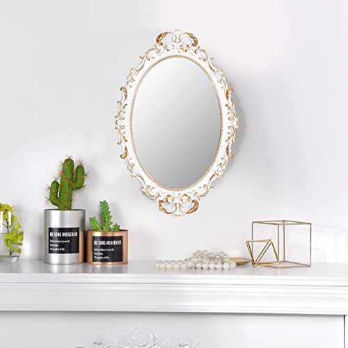 Vintage Decorative Gold Framed Mirror, Wall Hanging Mirrors & Tabletop Tray for Bedroom Living Room Dresser Decor, Oval- 9.6