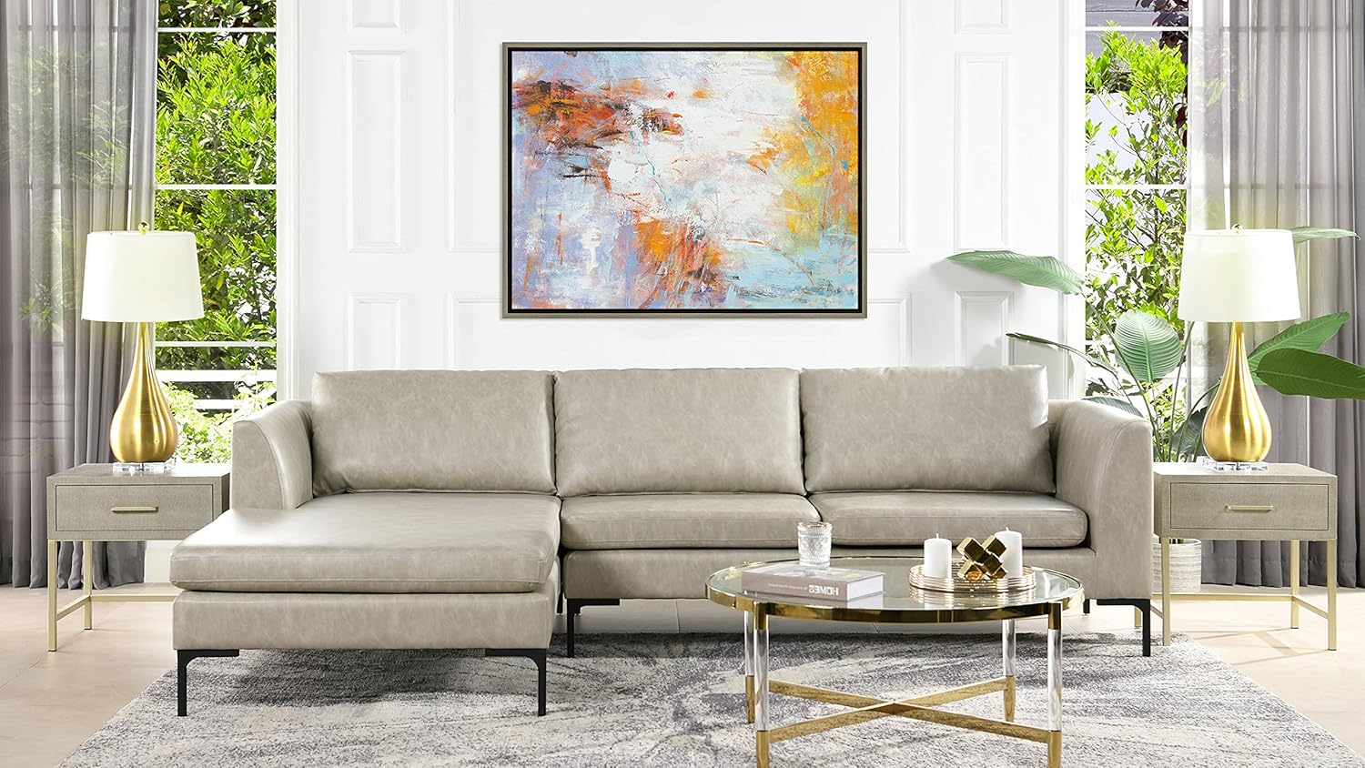 Jennifer Taylor Home S66101-L-U024 Sofa Sectional, Dove Gray Faux Leather