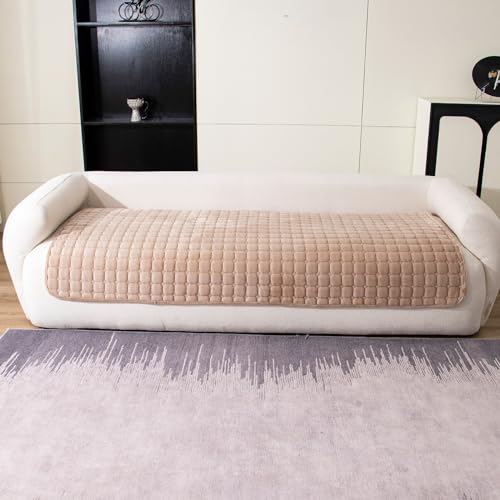 Velvet Couch Cover, Washable Sectional Sofa Cover, Anti Slip Sofa Slipcovers for 3 Cushion Couch Sofa L Shaped Recliner, Furniture Protector Covers for Pets Kids(Khaki, Only 1 PCS)