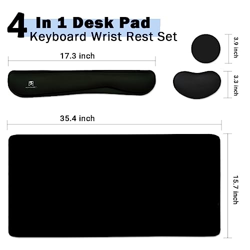 Large Keyboard Mouse Pad Set, Extended Mouse Pad+Keyboard Wrist Rest Support, Memory Foam Ergonomic Easy Typing, 4Pcs (35.4×15.13 in) Desk Pad Set for Home Office Study Game - Dark Blue