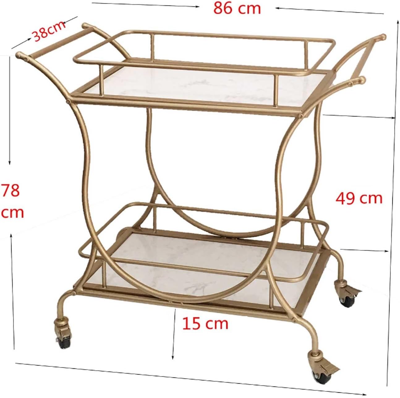 Kitchen Cart 2-Tier Wine Bar Serving Cart for Home, Wine Trolley Rolling Bar Cart with Wheels, Handle, Metal Glass Wine Rack Storage, for Kitchen