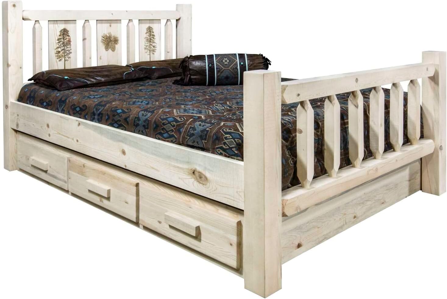 Montana Log Collection Wood Homestead Queen Storage Bed MWHCSBQLZPINE