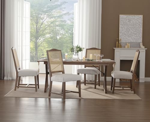 Upholstered Dining Chairs Set of 6, Farmhouse Kitchen Chairs with High Cane Backs, Rattan Dining Room Chairs Comfy Side Wood Chair for Living Room/Restaurant, Natural