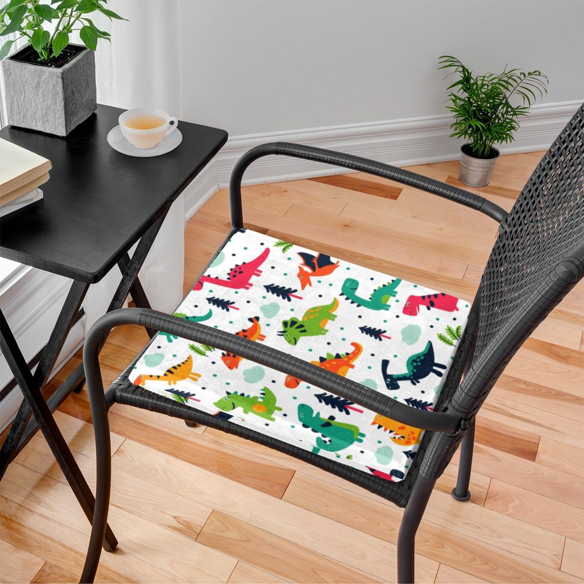 Cartoon Dinosaur Chair Cushion 16x16 Inch Memory Foam Seat Cushion with Removable Cover Square Soft Chair Pads for Dining Office Room Chairs Back Seat Cover