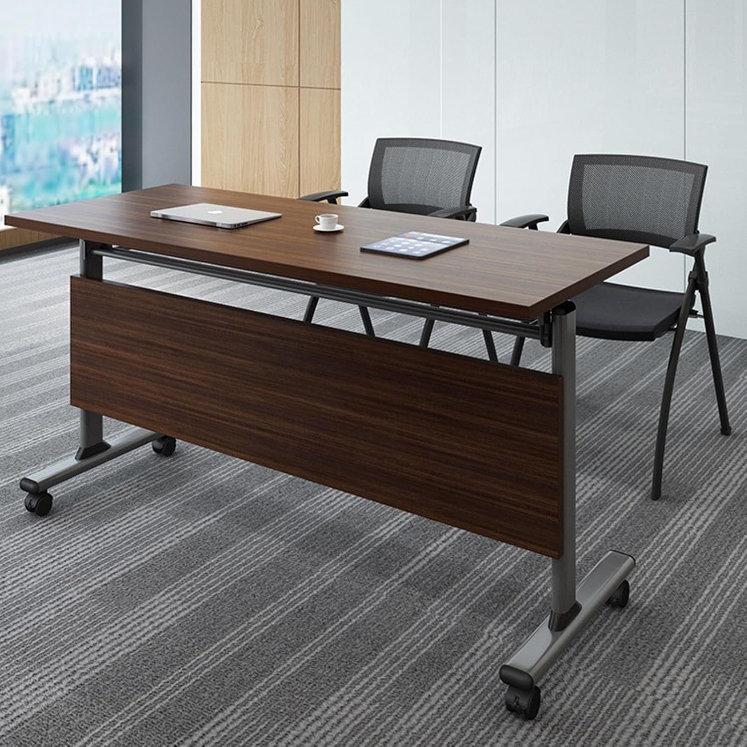 Conference Table Foldable Meeting Tables Seminar Meeting Table Flip Top Mobile Training Table with Silent Wheels Rolling Conference Room Tables for Office Classroom Conference Room,140*40cm