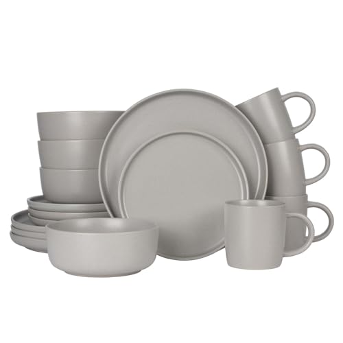 Dinnerware Sets,16 pieces Kitchen Plates and Bowls Set with Mugs, Dish Set for 4, Microwave, Oven & Dishwasher Safe, Brown Speckled