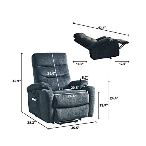 INMOZATA Electric Power Lift Massage Recliner Chair for Elderly Flannel Lazy Boy Reclining Sofa for Adults with Heat, 3 Positions, 2 Side Pockets and Cup Holders,Dark Gray