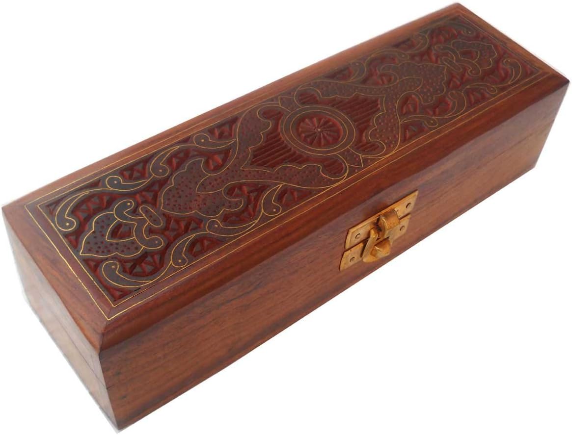 Elegant Design Handcrafted Brass Inlay Sheesham Wood Jewelry Box - Size 8