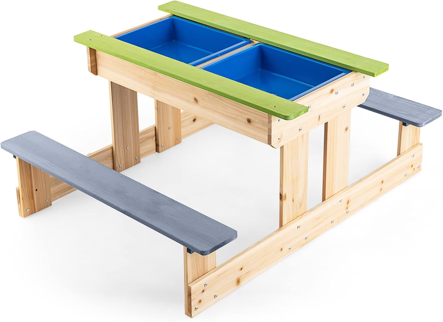 KOTEK Kids Picnic Table for Outdoors, 4 in 1 Wooden Sand and Water Table with Removable Tabletop & 2 Storage Bins, Indoor Activity Sensory Table and Chair Benches Set Art Play Table for Patio & Yard