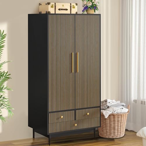 Armoire Wardrobe Closet with 2 Fluted Doors,64.96