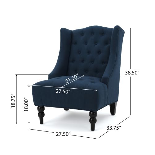 Dolonm Button-Tufted Accent Chair, Upholstered Club Chair with Wooden Legs Vintage High Wingback Living Room Chair Comfy Armchair,Single Sofa Chair for Bedroom,Club,Home Reception, Velvet Blue