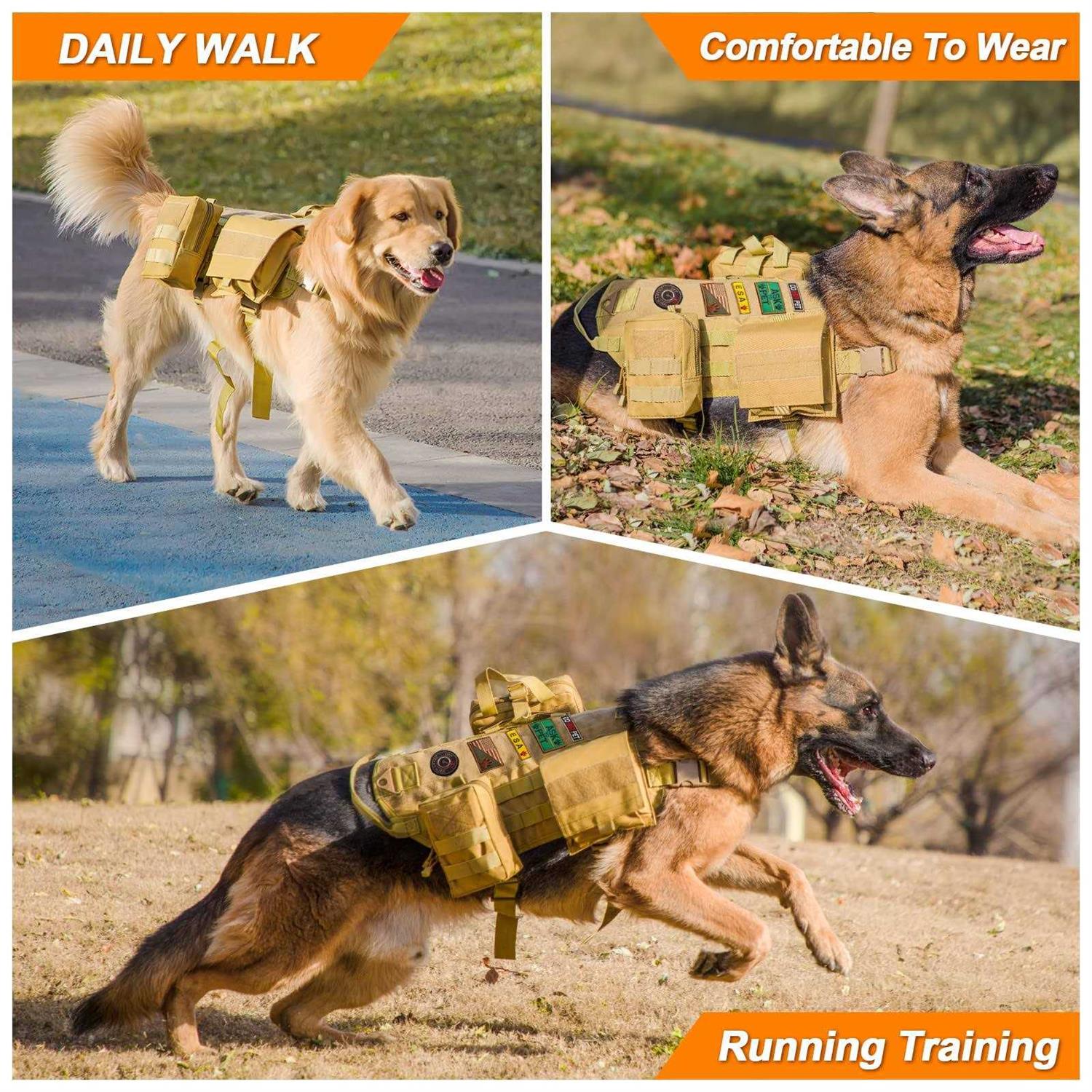 AIWAI Tactical Dog Harness with Pouches,Dog Vest Harness for Large Medium Dogs with Hook & Loop Panels,Adjustable Military Dog Harness with Handle - Pet Supplies online store