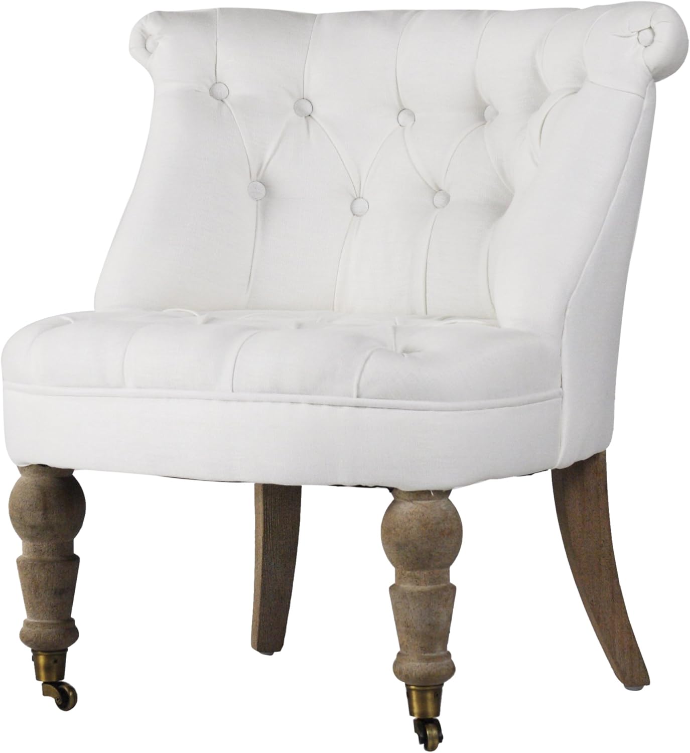Kathy Kuo Home Amelie French White Linen Tufted Accent Chair
