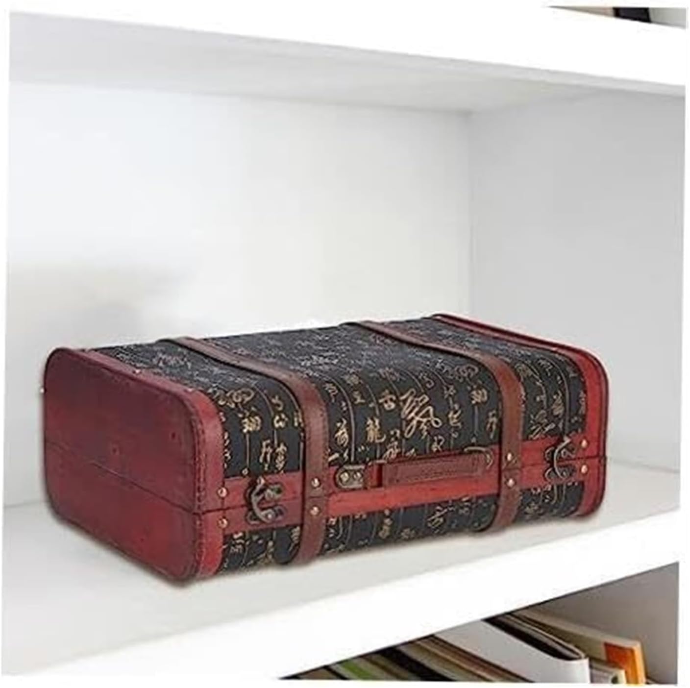 BuTkus Vintage Suitcase,Exquisite Craftsmanship Retro Wooden Chest, Vintage Treasure Trunk For Room Décor