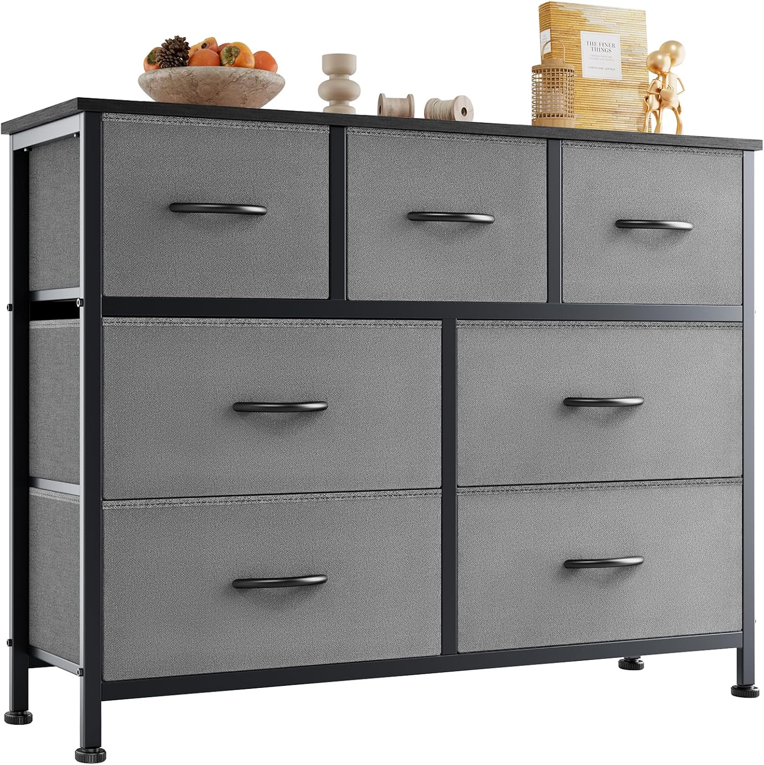 OLIXIS Desser for Bedroom with 7 Fabric Drawers Organizer Storage Closet Chest Clothes Cabinet, Kids Dresser, Grey