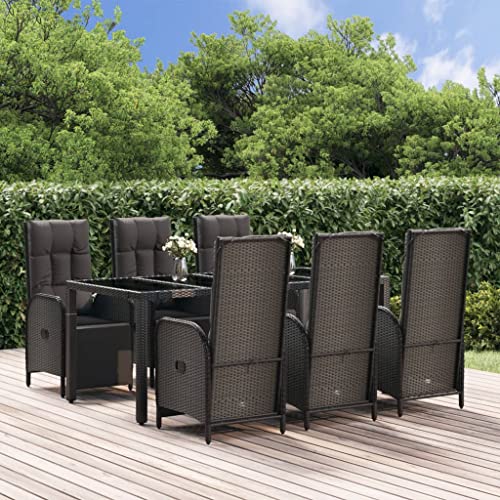 Outdoor patio dining set Patio furniture set Patio table and chairs 5 Piece Patio Dining Set with Cushions Black Poly Rattan