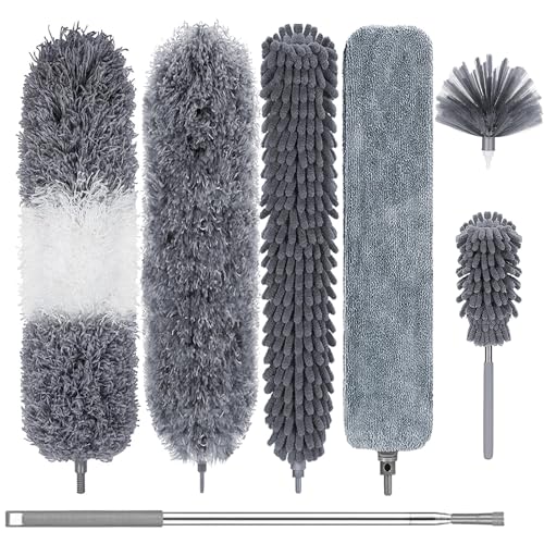 Dusters for Cleaning, 7Pcs Microfiber Duster with Extension Pole Up to 100Inches, Machine Washable Ceiling Fan Cleaner Duster for Cleaning Cobweb, Blinds, Furniture