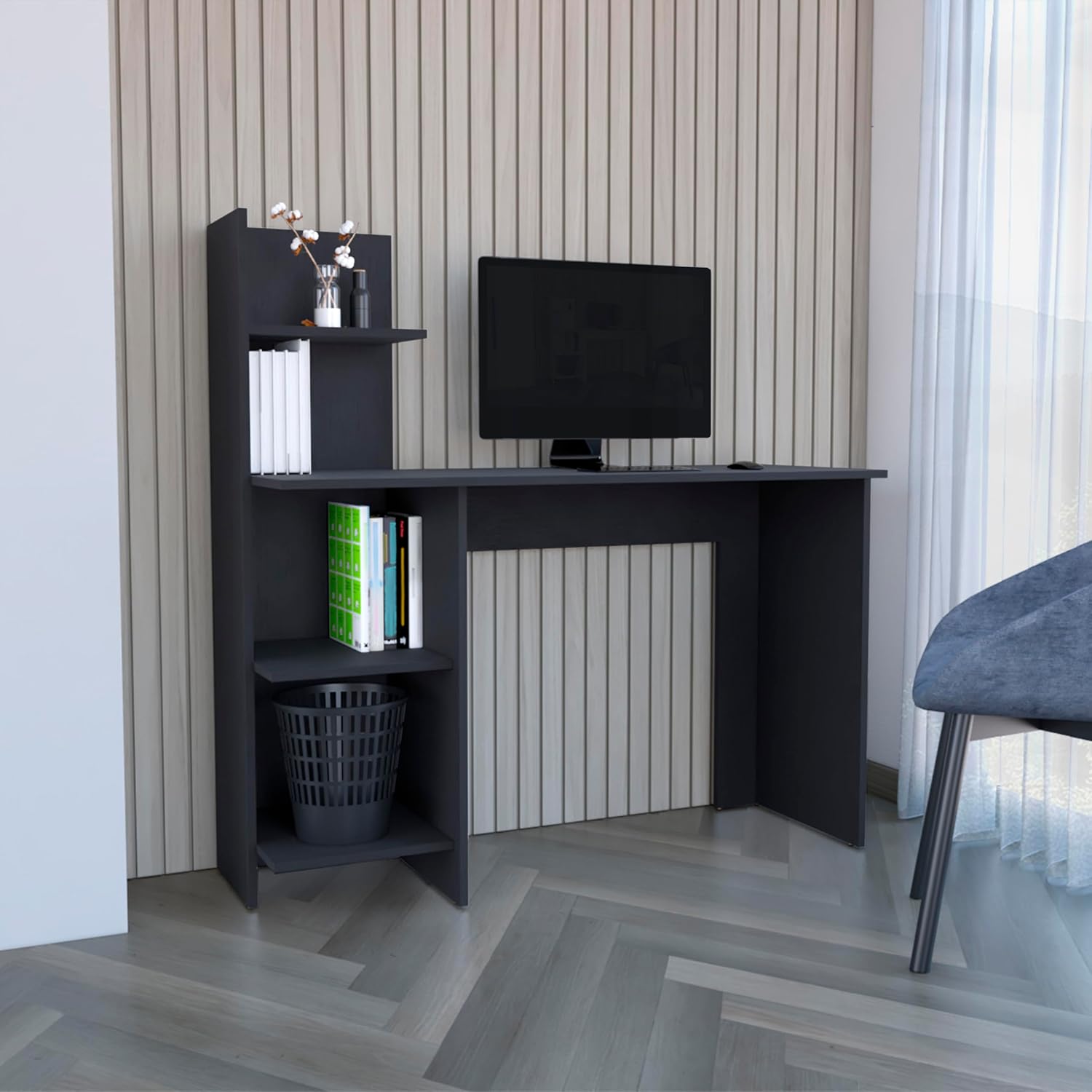 DEPOT E-SHOP Toronto 120 Black Writing Desk, 47 Inch Wide, Four Shelves, Modern Design