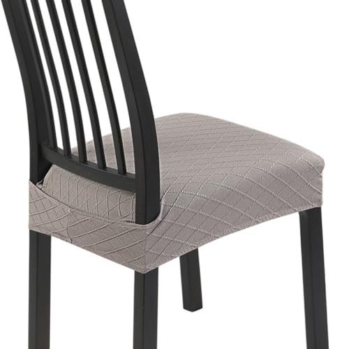 SearchI Stretch Dining Chair Seat Covers Set of 6, Soft Thickened Fabric Seat Covers for Dining Chairs, Dining Room Seat Cover Slipcover Protector (Rear-Covered, Thickened Rhombus Grey)