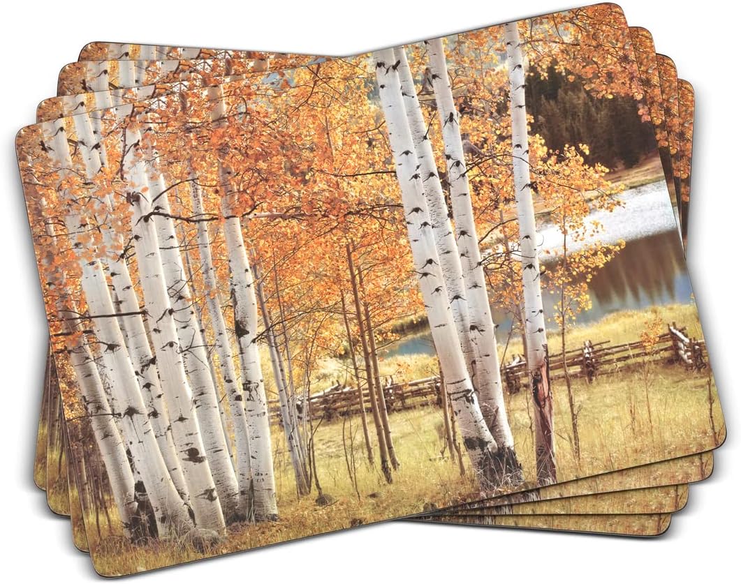 Pimpernel Birch Beauty Collection Placemats | Set of 4 | Heat Resistant Mats | Cork-Backed Board | Hard Placemat Set for Dining Table | Measures 15.7” x 11.7” Multicolor