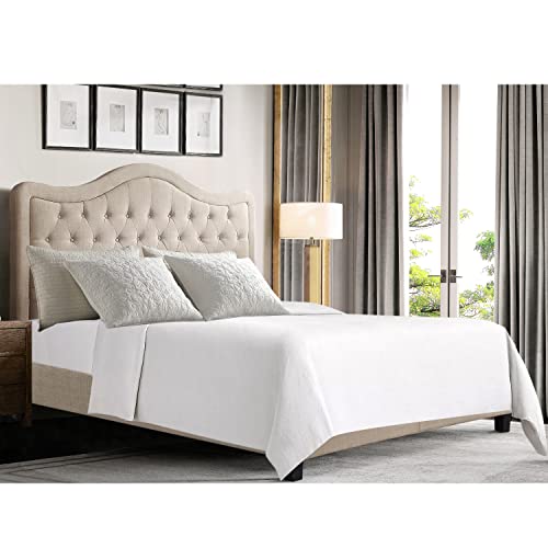 Rosevera Grayson Adjustable Headboard Bed with Fine Polyester and Button Tufting for Bedroom, Full, Classic Beige
