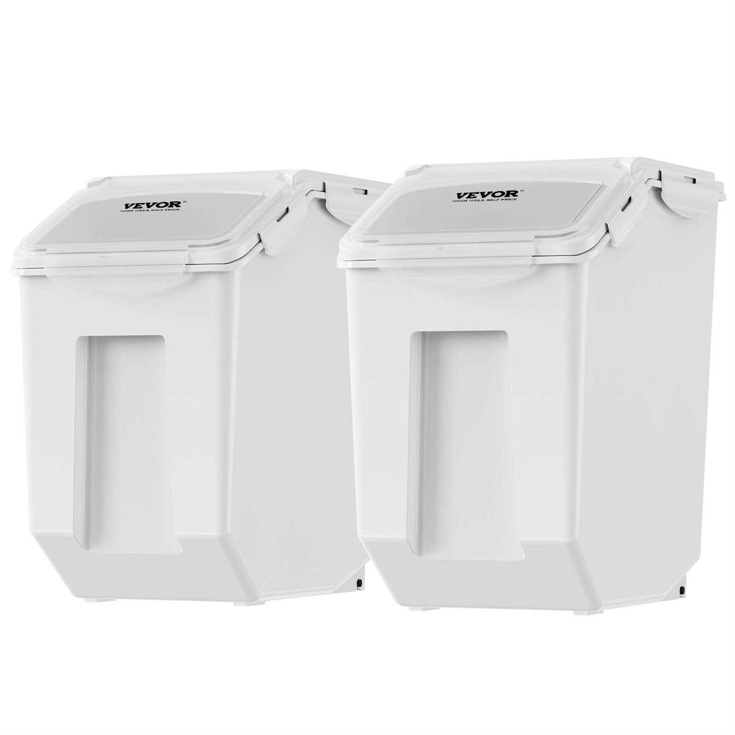 VEVOR Ingredient Storage Bin, 2 x 15L Dispenser Bin with 2 Measuring Cups, Attachable Casters and Airtight Lid - Pet Supplies online store