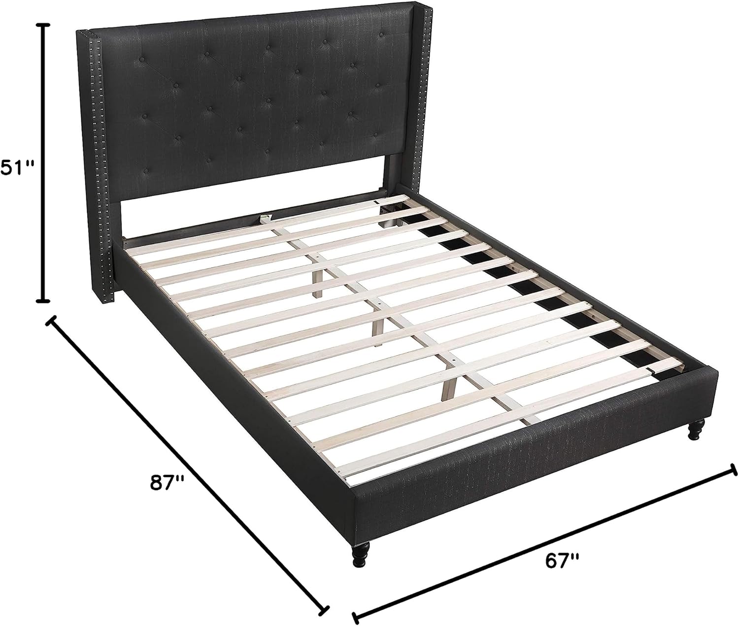 Best Master Furniture Vero Tufted Wingback Platform Bed, Queen, Black