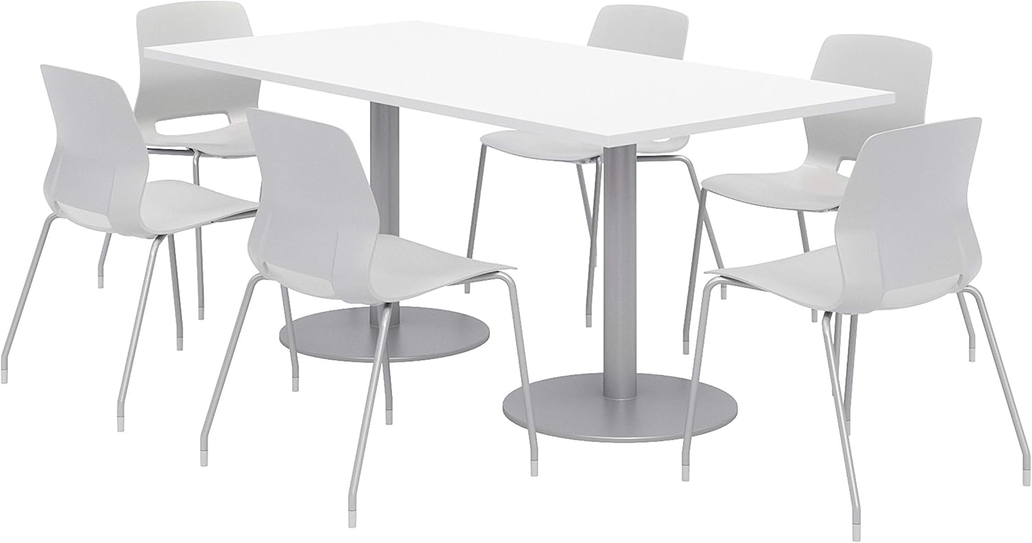 Lola Series Dining Set, Designer White Table, Light Grey Chairs