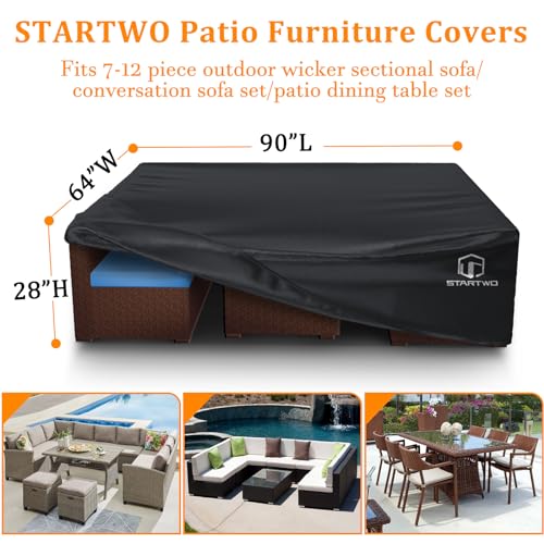 STARTWO Patio Furniture Covers Waterproof, Anti-UV Tear-Resistant Heavy Duty 7-12 Seats Outdoor Furniture Cover for Sectional Sofa, Patio Table Cover, 108