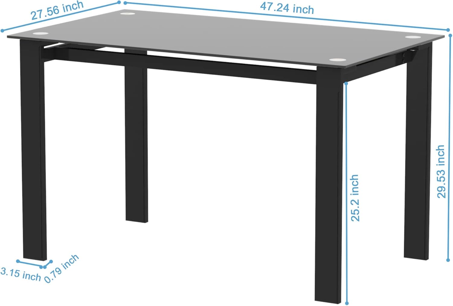 Modern Tempered Glass Black Dining Table, Simple Rectangular Metal Table Legs Living Room Kitchen Table