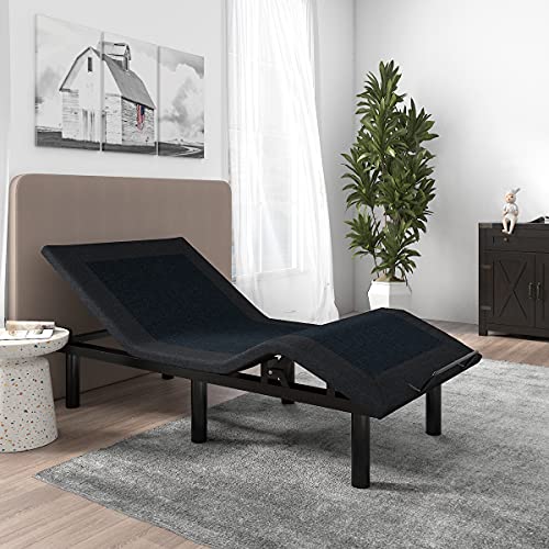 SHA CERLIN 14 Inch Twin XL Size Metal Adjustable bed base/Upholstered Bed Frame with Head and Foot Articulation Incline, Wireless Remote, Wood Board Support (Only Base)