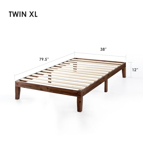 Mellow Naturalista Classic 12 Inch Solid Wood Platform Bed with Wooden Slats, Full, Black