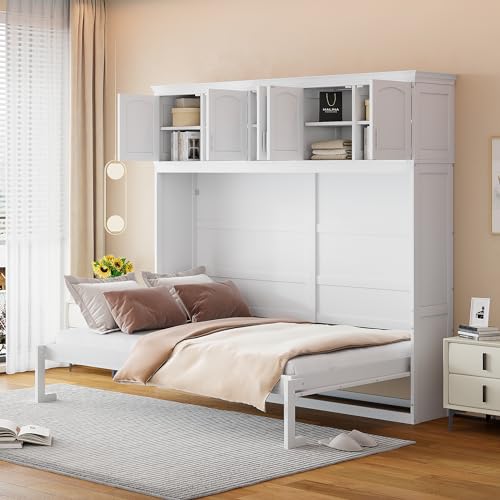 Merax ModernMurphy Cabinet Bed, Solid Wood Wall Platform Bed/No Box Spring Needed/Easy Assemble/Full,Gray