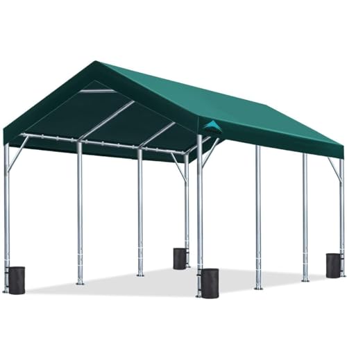 ADVANCE OUTDOOR 12x20 ft Heavy Duty Carport with 6 Roll-up Ventilated Windows & Removable Sidewalls Car Canopy Garage Boat Shelter Party Tent, Adjustable Peak Height from 9.5ft to 11ft, White