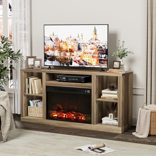 Furniwell Fireplace TV Stand for 65 Inch TV, Media Entertainment Center Console Table with 26