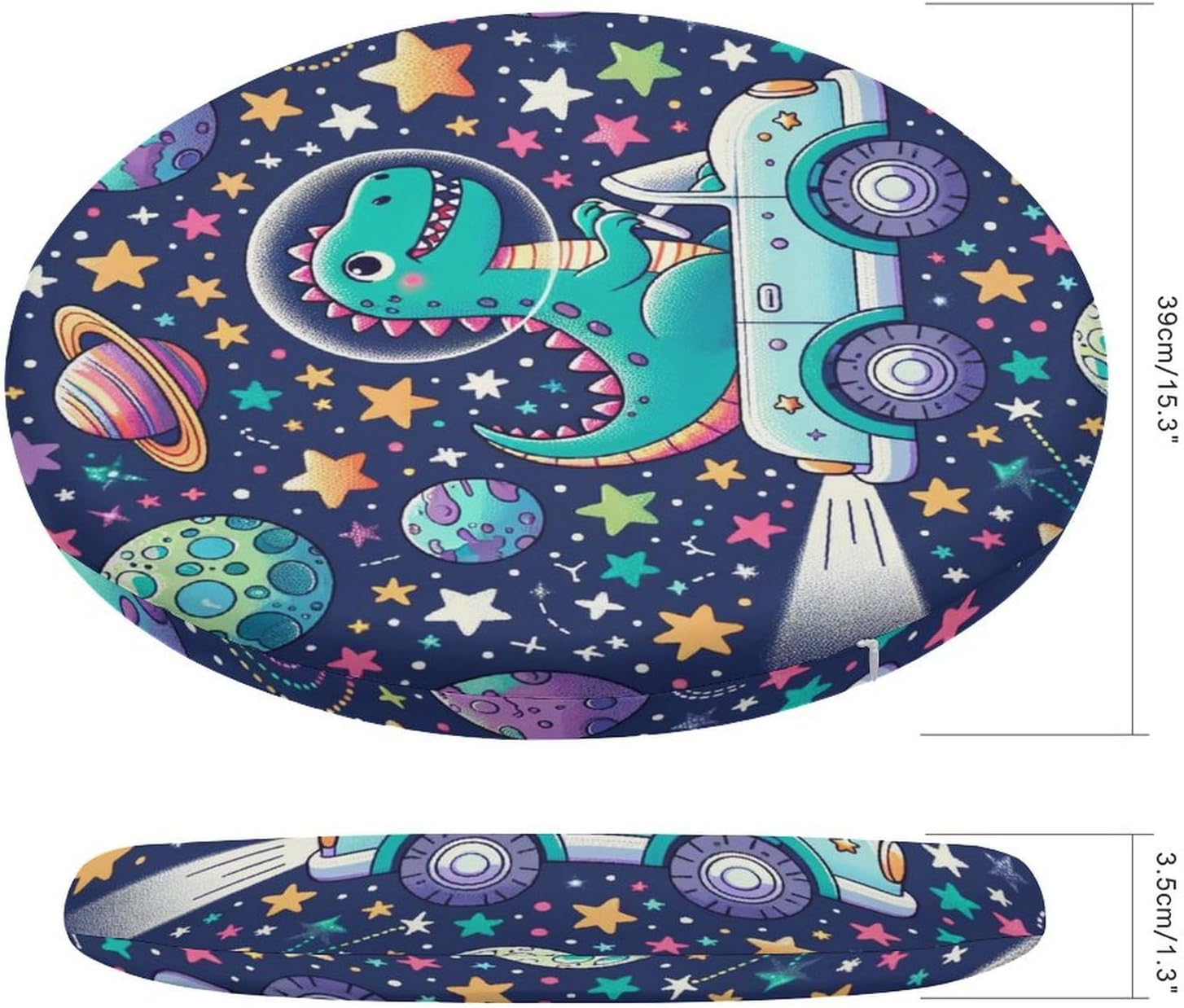 Round Seat Cushion Dinosaurs Space Traveling Soft Memory Foam Chair Pads Non Slip Removable Washable Zipper Chair Cushions for Office Kitchen Dining Room Tatami 15.35in